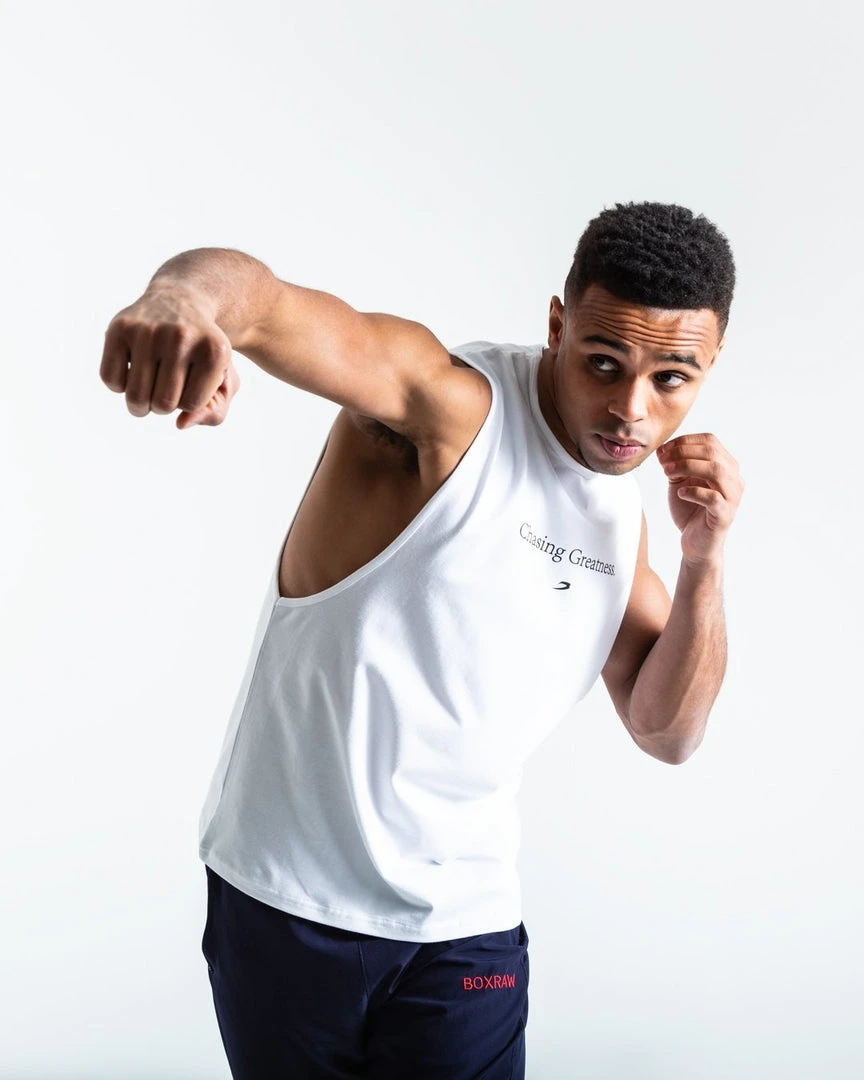 BOXRAW Men Chasing Greatness Muscle Tank - White Clothing 3 BOXRAW Men Chasing Greatness Muscle Tank - White Clothing