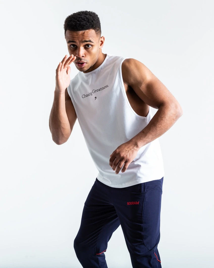 BOXRAW Men Chasing Greatness Muscle Tank - White Clothing 4 BOXRAW Men Chasing Greatness Muscle Tank - White Clothing