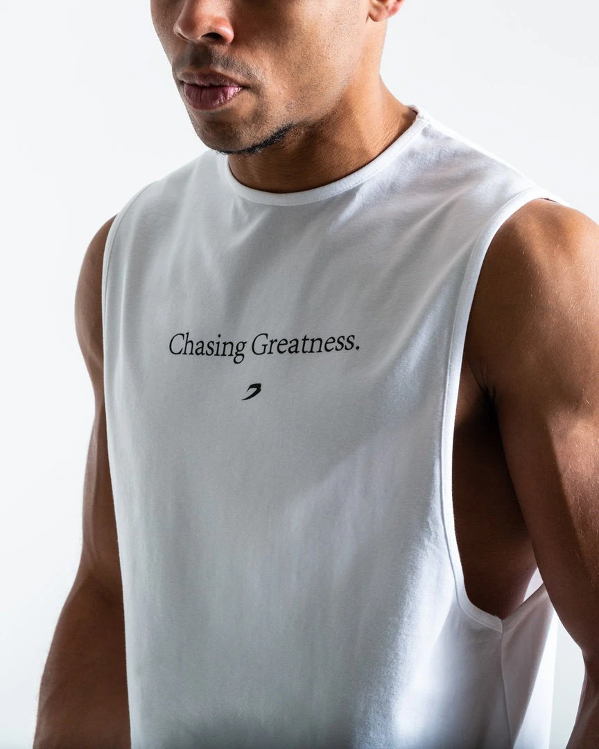 BOXRAW Men Chasing Greatness Muscle Tank - White Clothing 6 BOXRAW Men Chasing Greatness Muscle Tank - White Clothing