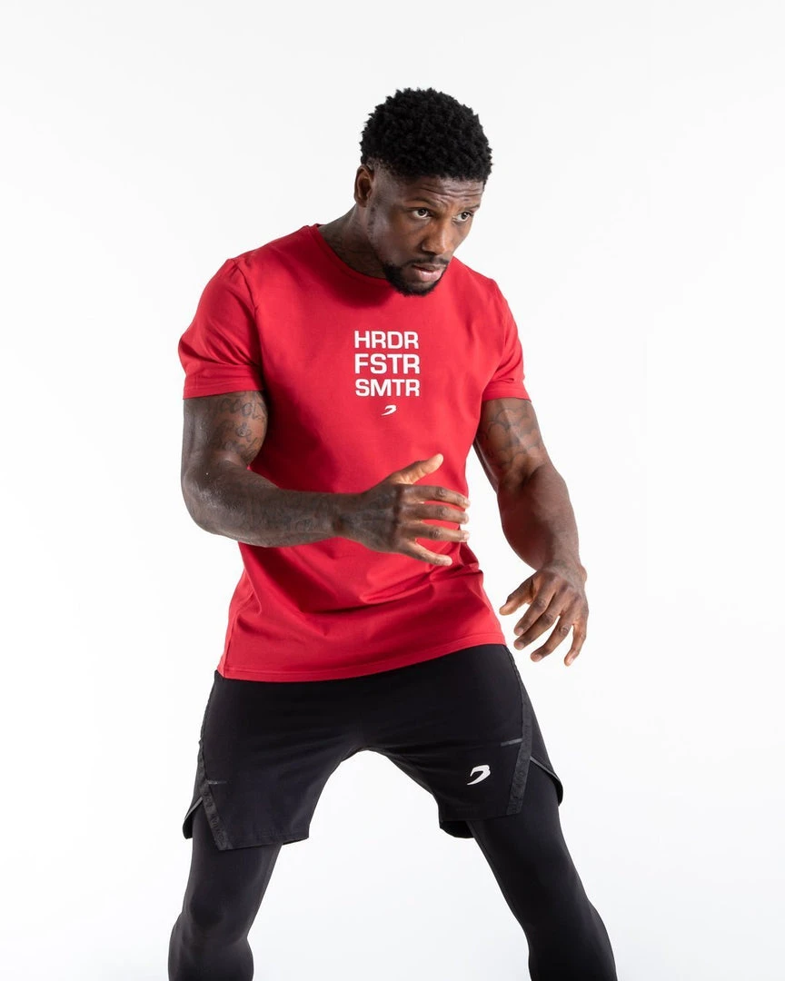 BOXRAW Men Clothing HRDR FSTR SMTR T-Shirt - Red 1 BOXRAW Men Clothing HRDR FSTR SMTR T-Shirt - Red