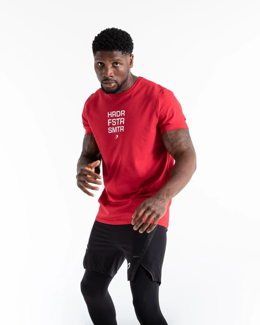 BOXRAW Men Clothing HRDR FSTR SMTR T-Shirt - Red 3 BOXRAW Men Clothing HRDR FSTR SMTR T-Shirt - Red