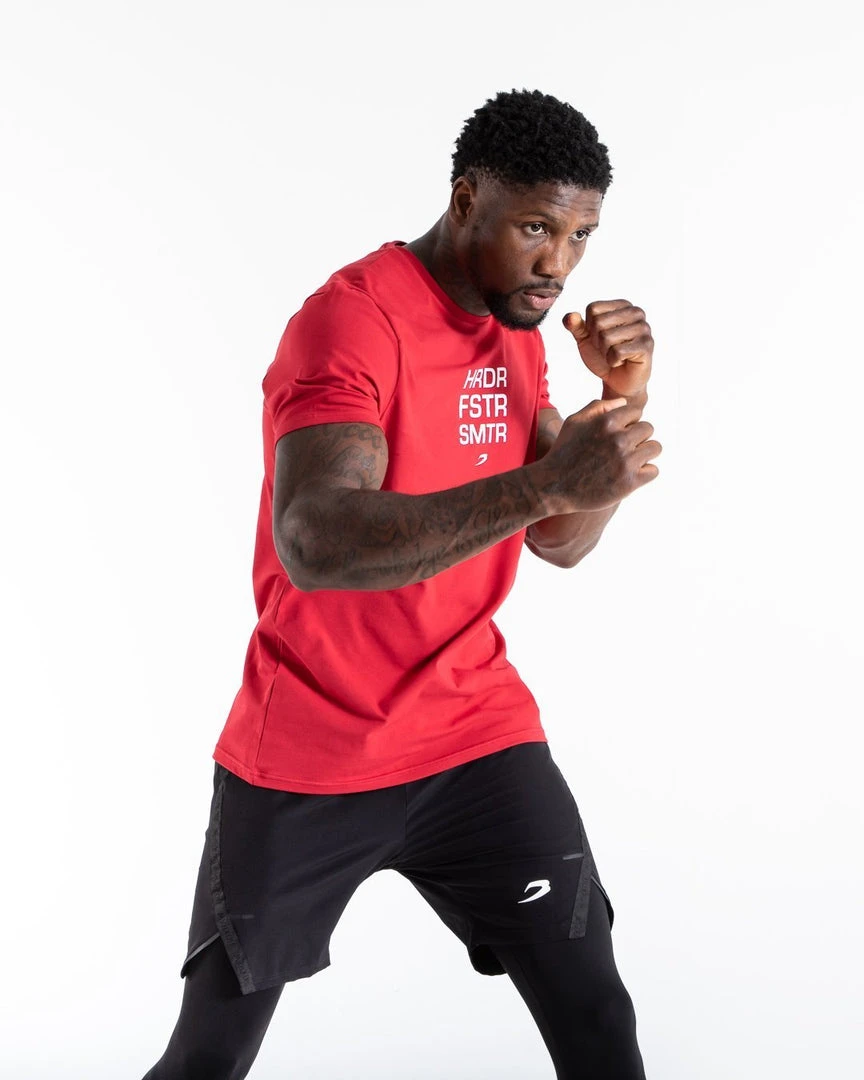 BOXRAW Men Clothing HRDR FSTR SMTR T-Shirt - Red 4 BOXRAW Men Clothing HRDR FSTR SMTR T-Shirt - Red