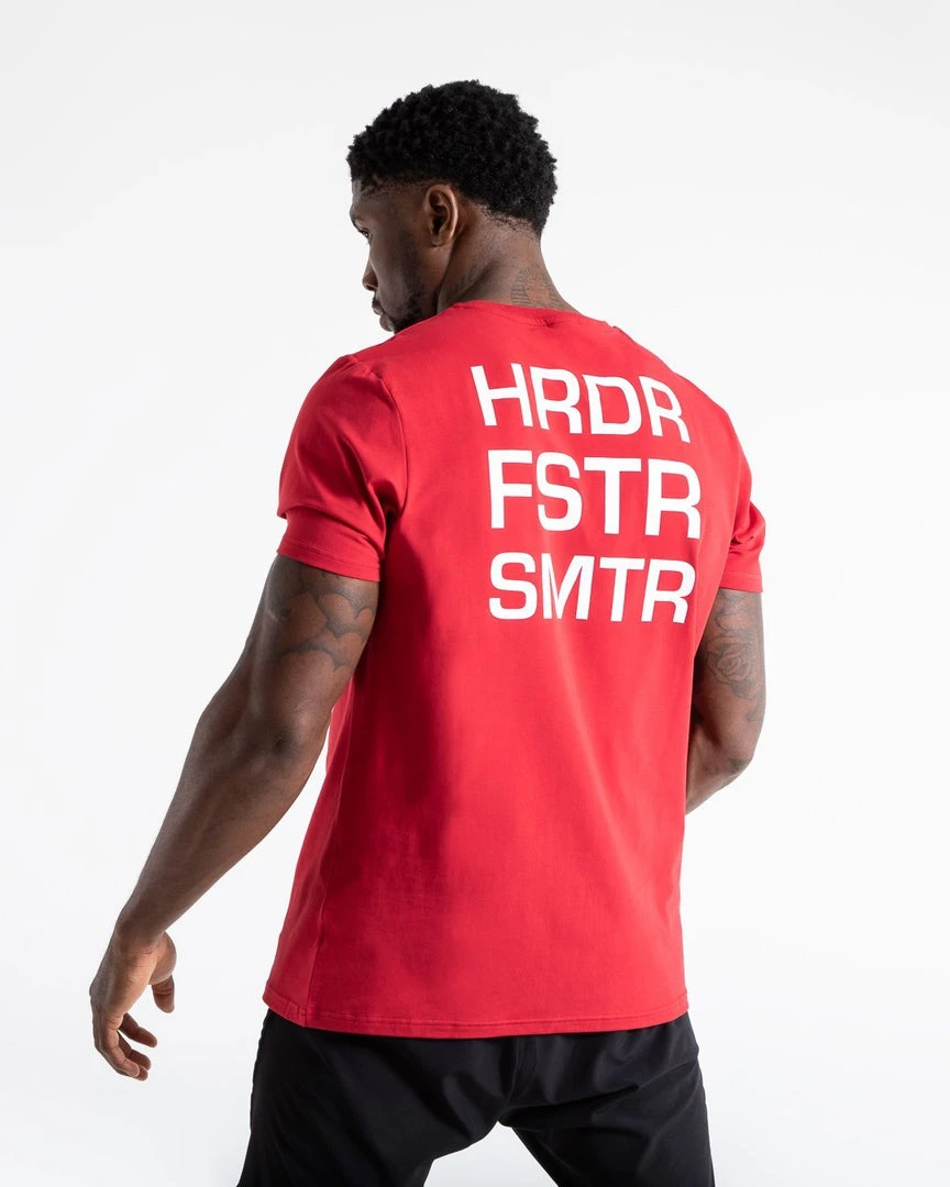 BOXRAW Men Clothing HRDR FSTR SMTR T-Shirt - Red 5 BOXRAW Men Clothing HRDR FSTR SMTR T-Shirt - Red