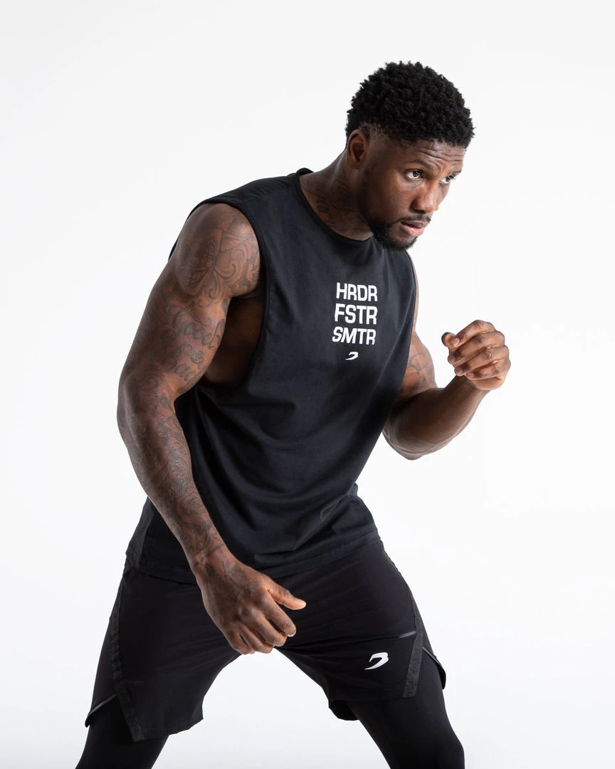 BOXRAW Men Clothing HRDR FSTR SMTR Muscle Tank - Black 4 BOXRAW Men Clothing HRDR FSTR SMTR Muscle Tank - Black