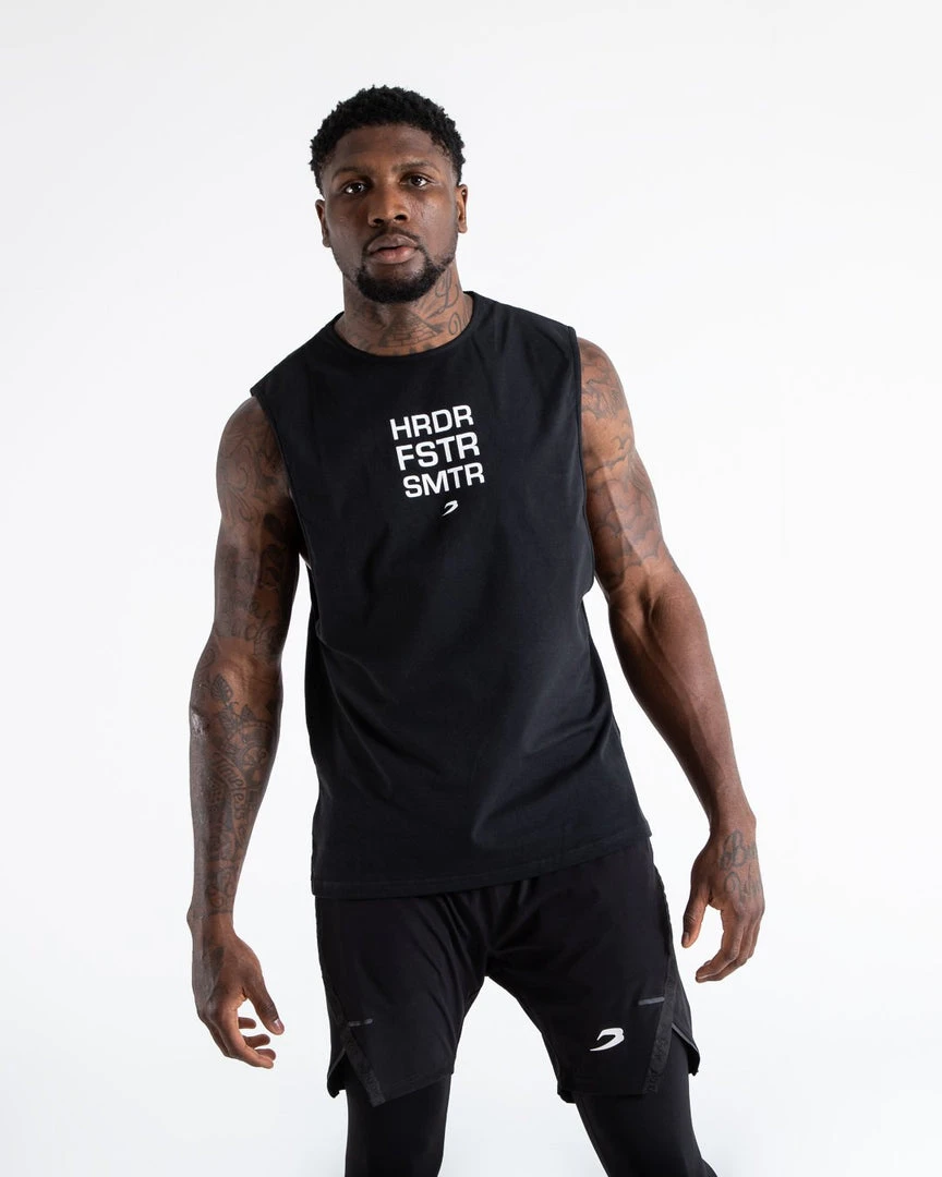 BOXRAW Men Clothing HRDR FSTR SMTR Muscle Tank - Black 3 BOXRAW Men Clothing HRDR FSTR SMTR Muscle Tank - Black