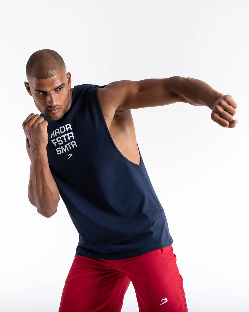 BOXRAW Men Clothing HRDR FSTR SMTR Muscle Tank - Navy 3 BOXRAW Men Clothing HRDR FSTR SMTR Muscle Tank - Navy