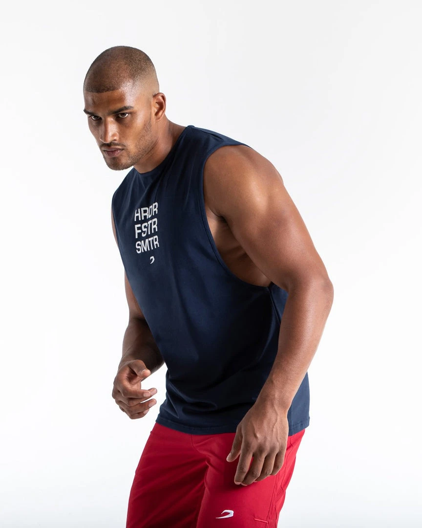BOXRAW Men Clothing HRDR FSTR SMTR Muscle Tank - Navy 4 BOXRAW Men Clothing HRDR FSTR SMTR Muscle Tank - Navy