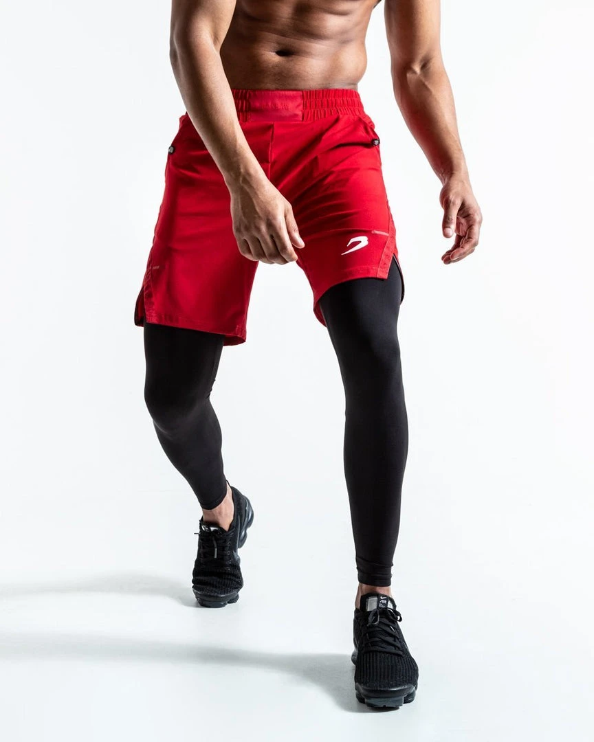 BOXRAW Men Best Sellers Pep Shorts (2-In-1 Training Tights) - Red/Black 3 BOXRAW Men Best Sellers Pep Shorts (2-In-1 Training Tights) - Red/Black