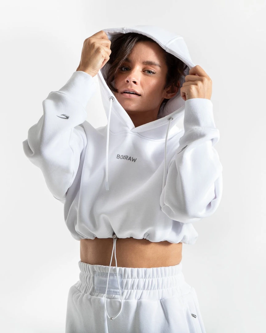 BOXRAW Women Johnson Cropped Hoodie - White Clothing 1 BOXRAW Women Johnson Cropped Hoodie - White Clothing
