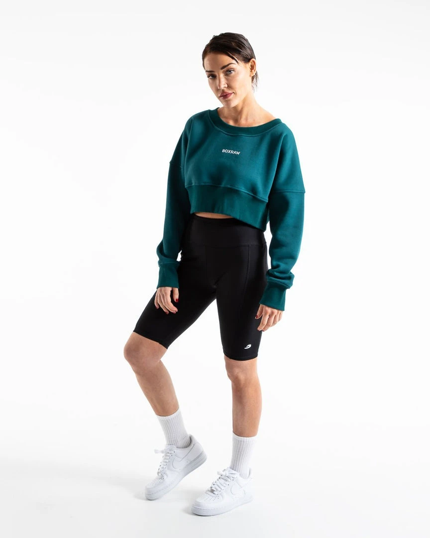 BOXRAW Women Johnson Cropped Sweatshirt - Teal 2 BOXRAW Women Johnson Cropped Sweatshirt - Teal
