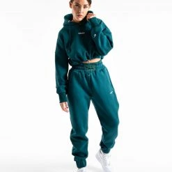BOXRAW Women Johnson Cropped Hoodie - Teal Clothing