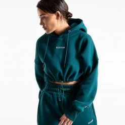 BOXRAW Women Johnson Cropped Hoodie - Teal Clothing
