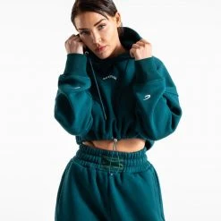 BOXRAW Women Johnson Cropped Hoodie - Teal Clothing
