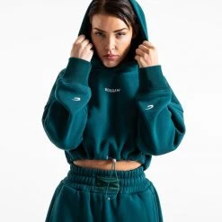 BOXRAW Women Johnson Cropped Hoodie - Teal Clothing