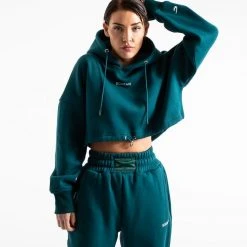 BOXRAW Women Johnson Cropped Hoodie - Teal Clothing