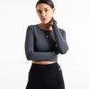 BOXRAW Women Clothing Crop Top Long Sleeve - Charcoal