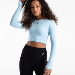 BOXRAW Women Clothing Crop Top Long Sleeve - Baby Blue