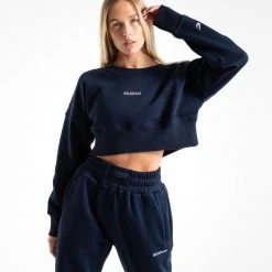 BOXRAW Women Johnson Cropped Sweatshirt - Navy