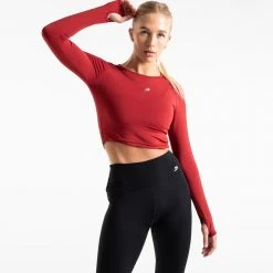 BOXRAW Women Crop Top Long Sleeve - Red
