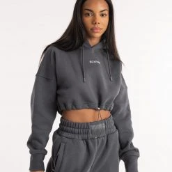 BOXRAW Women New Releases Johnson Cropped Hoodie - Charcoal