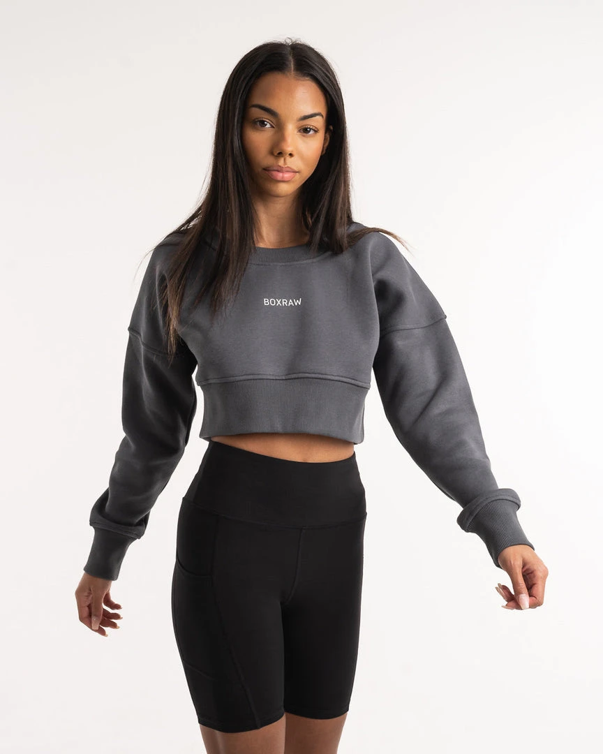 BOXRAW Women Johnson Cropped Sweatshirt - Charcoal New Releases 1 BOXRAW Women Johnson Cropped Sweatshirt - Charcoal New Releases