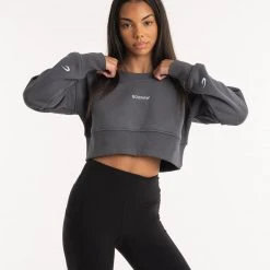 BOXRAW Women Johnson Cropped Sweatshirt - Charcoal New Releases 10 BOXRAW Women Johnson Cropped Sweatshirt - Charcoal New Releases