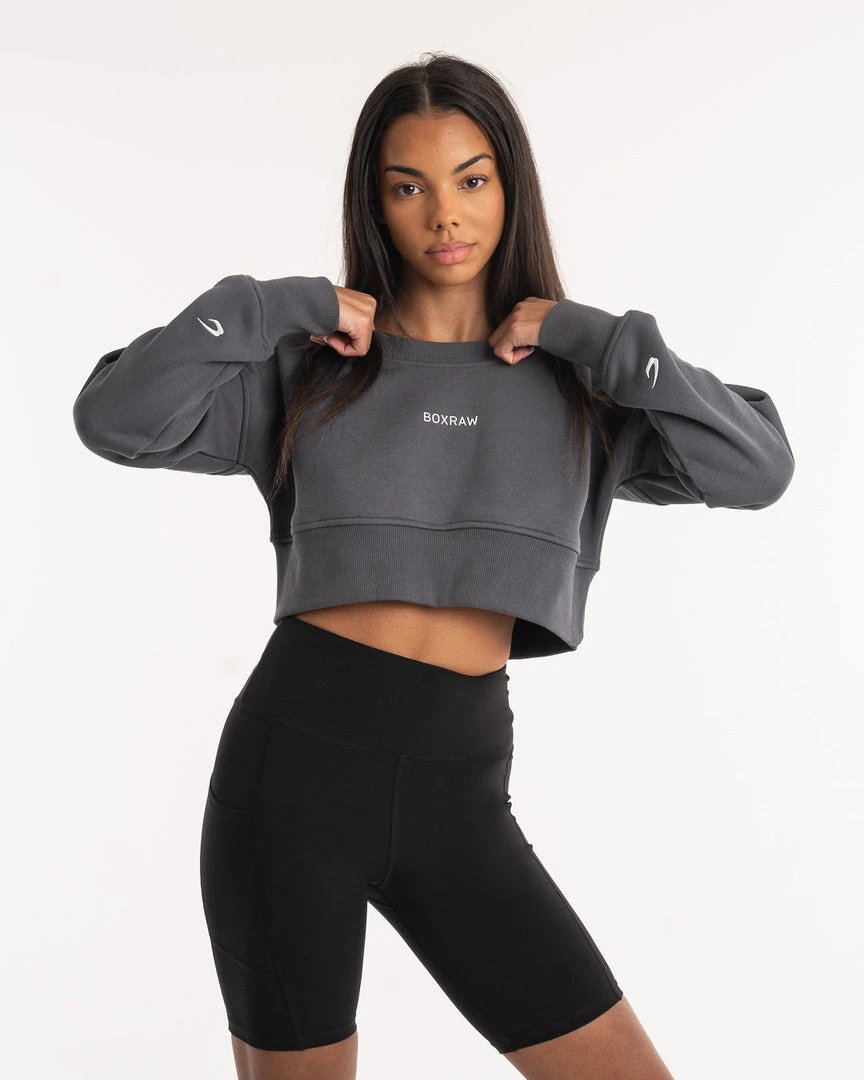 BOXRAW Women Johnson Cropped Sweatshirt - Charcoal New Releases 3 BOXRAW Women Johnson Cropped Sweatshirt - Charcoal New Releases