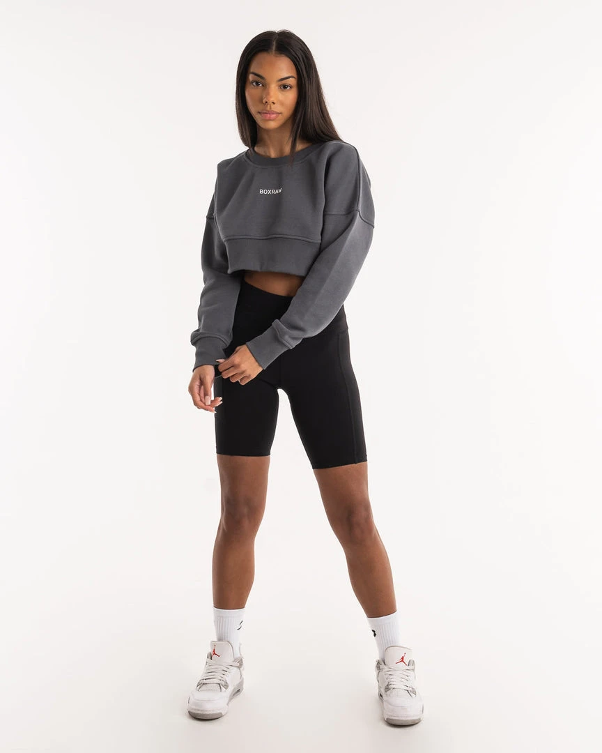 BOXRAW Women Johnson Cropped Sweatshirt - Charcoal New Releases 8 BOXRAW Women Johnson Cropped Sweatshirt - Charcoal New Releases