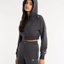 BOXRAW Women Winstone Cropped Zip Hoodie - Charcoal