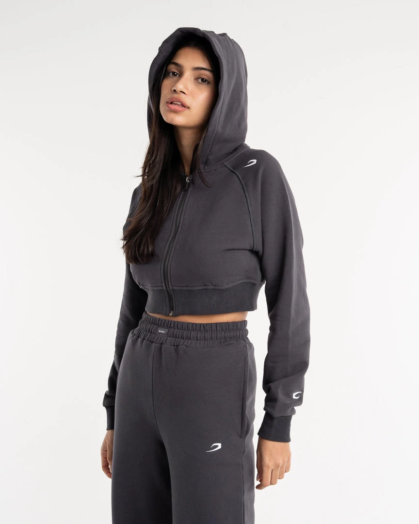 BOXRAW Women Winstone Cropped Zip Hoodie - Charcoal 1 BOXRAW Women Winstone Cropped Zip Hoodie - Charcoal