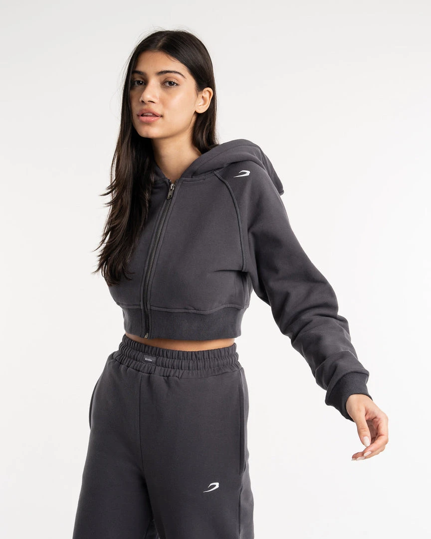 BOXRAW Women Winstone Cropped Zip Hoodie - Charcoal 3 BOXRAW Women Winstone Cropped Zip Hoodie - Charcoal