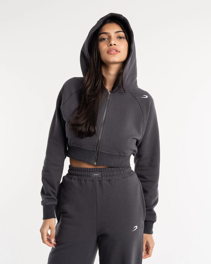 BOXRAW Women Winstone Cropped Zip Hoodie - Charcoal 4 BOXRAW Women Winstone Cropped Zip Hoodie - Charcoal